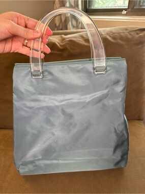 Prada Light Blue Nylon Tote with Clear Acrylic Handles